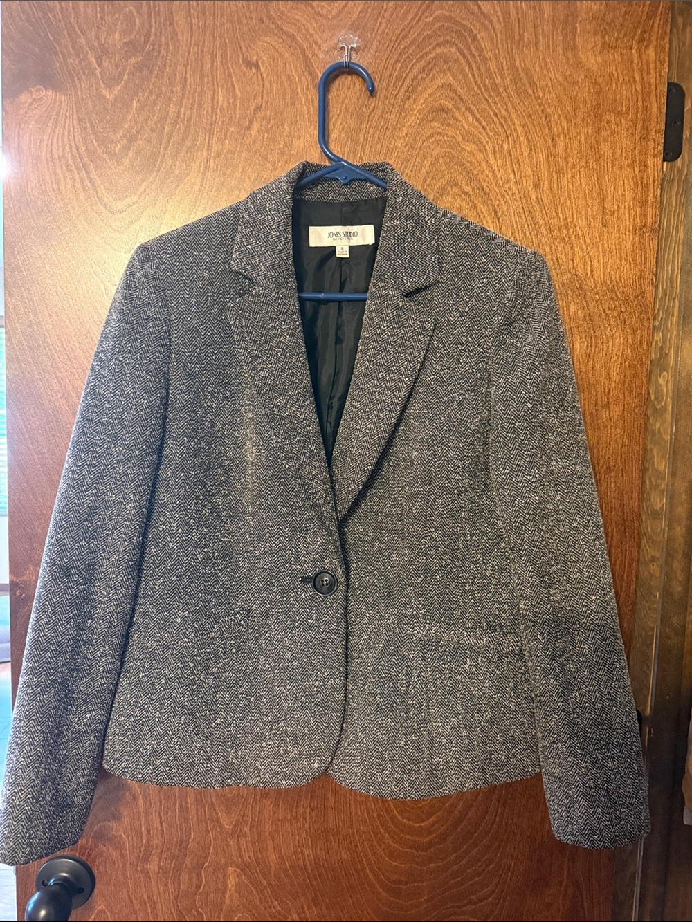 Jones New York Black and Gray Tweed Single-Button Blazer